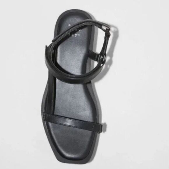 A New Day Black Nova Square Toe Platform Cork Strappy Sandals New Nwt Size 8,5 - Picture 4 of 5